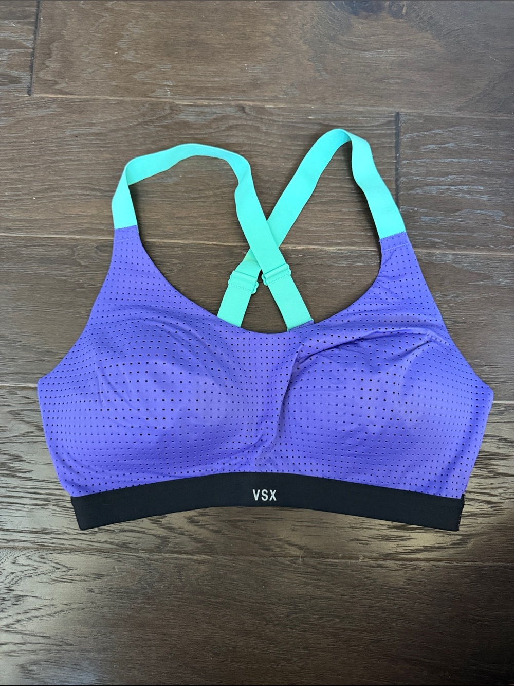 VSX Purple Sports Bra with Mint Crisscross Straps